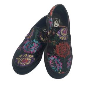 Vans festival satin embroidered floral slip ons